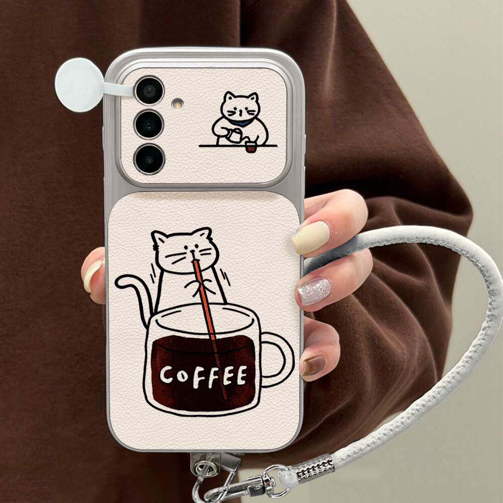Phone Cases Samsung S25 Fe - Coffee Cute Cat Phone Case For