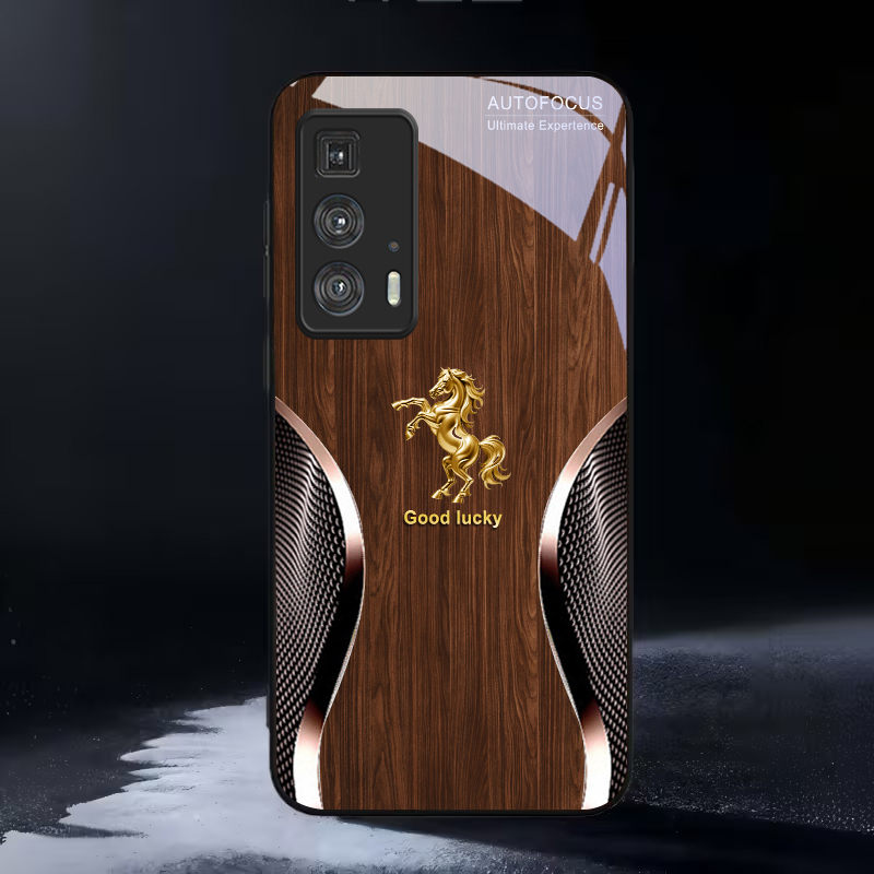 Phone Cases Motorola - Golden Steed Fortune Black Glass Phone