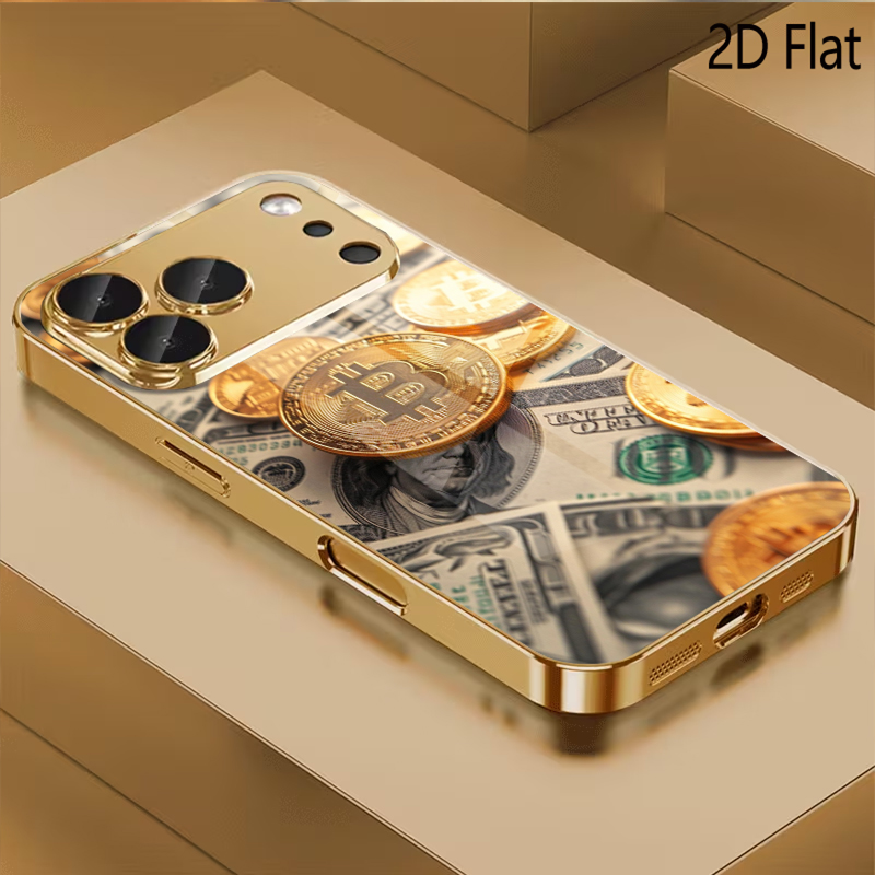 Phone Cases That Cover The Camera - Bitcoin print Patterned tempered glass design