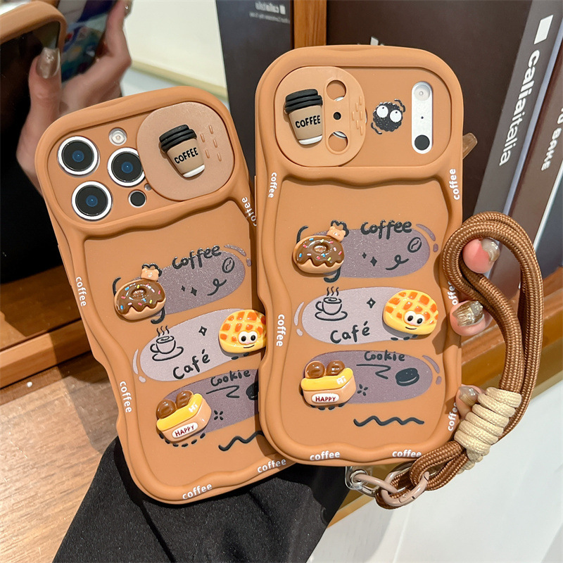 Phone Cases That Cover The Camera - 3D Cartoon Bread With Wrist Strap