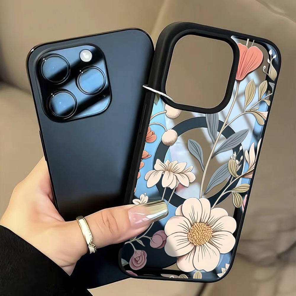 Black Frame Floral Anti-fall P - Phone Cases Magnetic 评论和价格