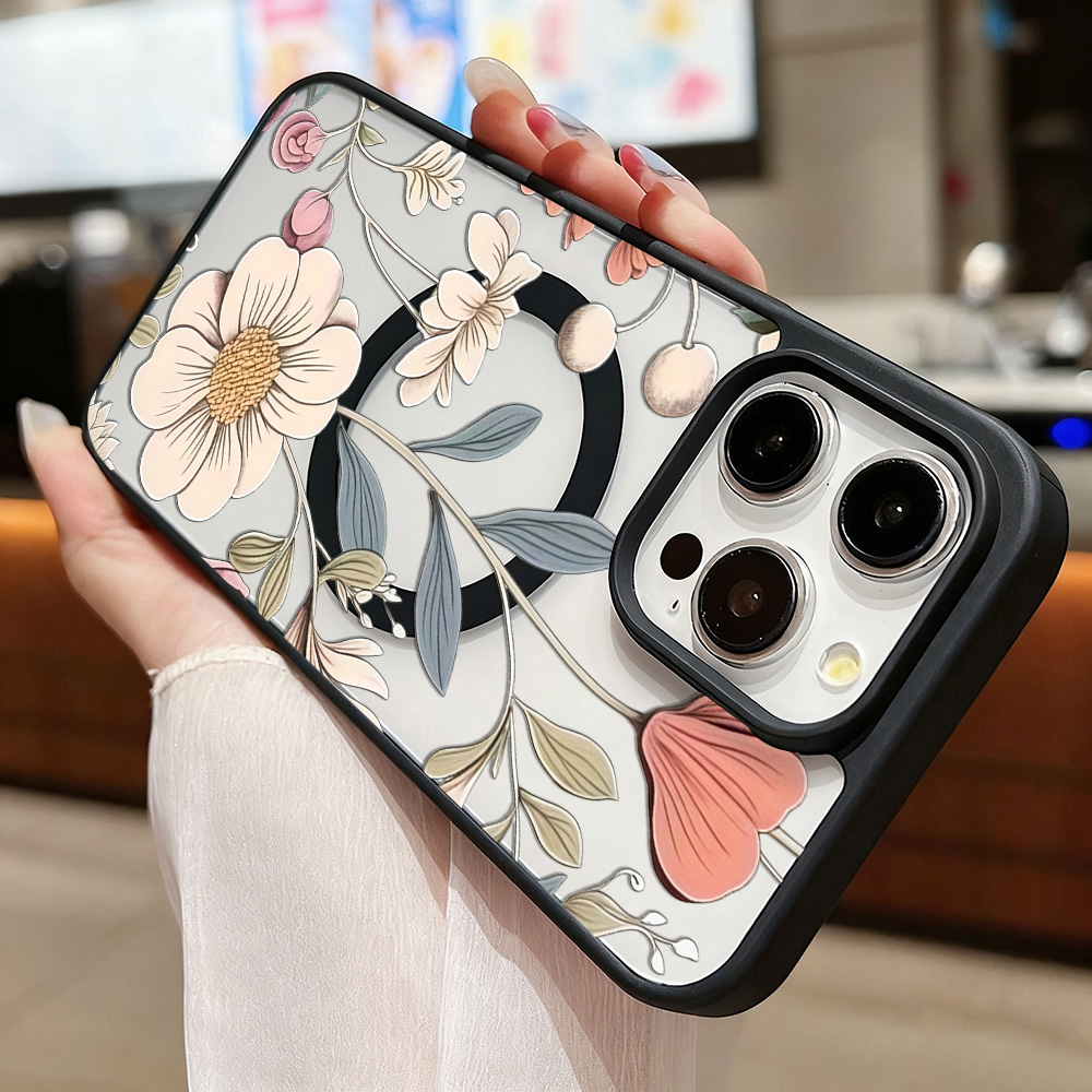 Black Frame Floral Anti-fall P - Phone Cases Magnetic 评论和价格