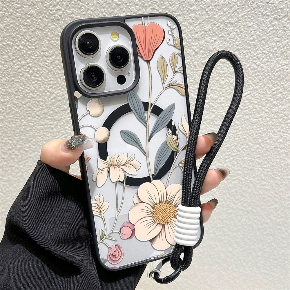 Black Frame Floral Anti-fall P - Phone Cases Magnetic 评论和价格