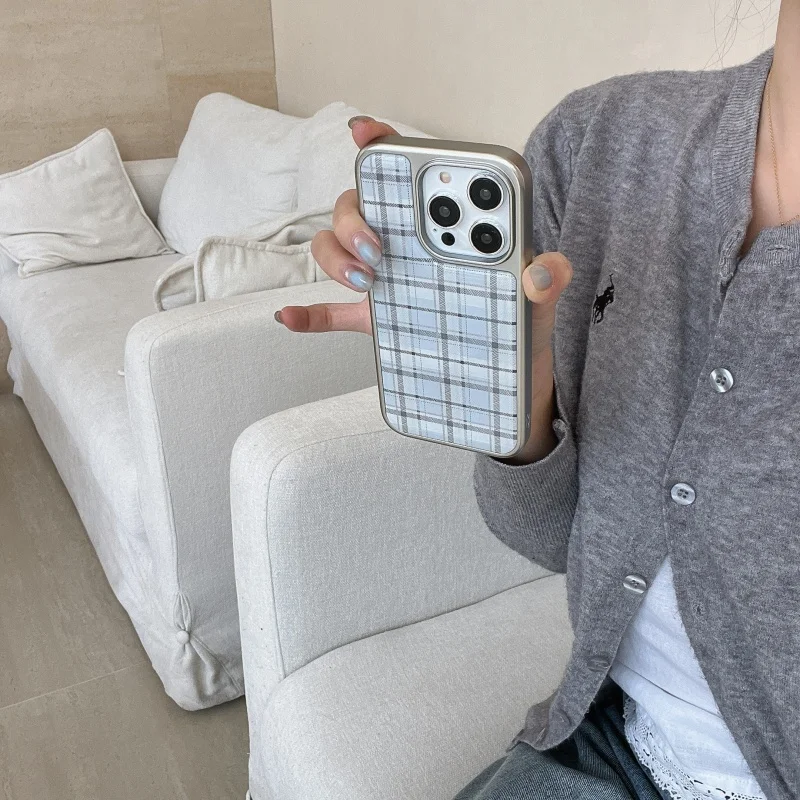 Korean Ins Epoxy Blue Plaid Pa - Phone Cases Green 评论和价格