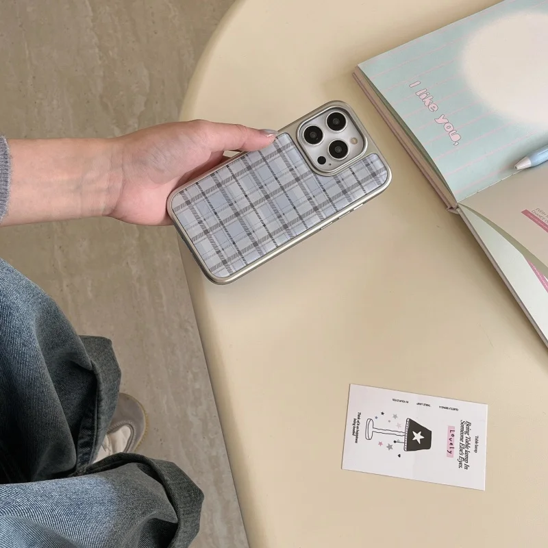 Korean Ins Epoxy Blue Plaid Pa - Phone Cases Green 评论和价格
