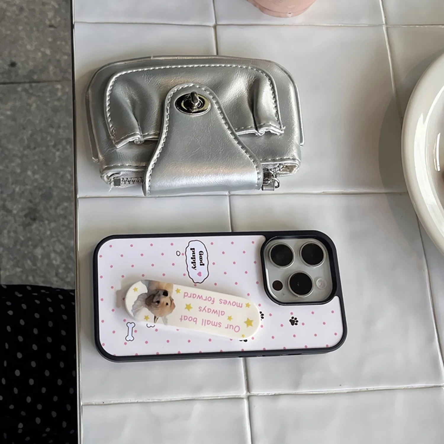 INS Pink Wave Point Good Puppy - Phone Cases With Stand 评论和价格