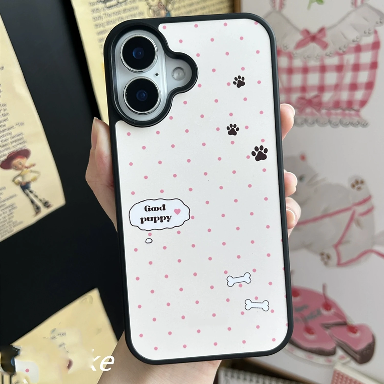 INS Pink Wave Point Good Puppy - Phone Cases With Stand 评论和价格