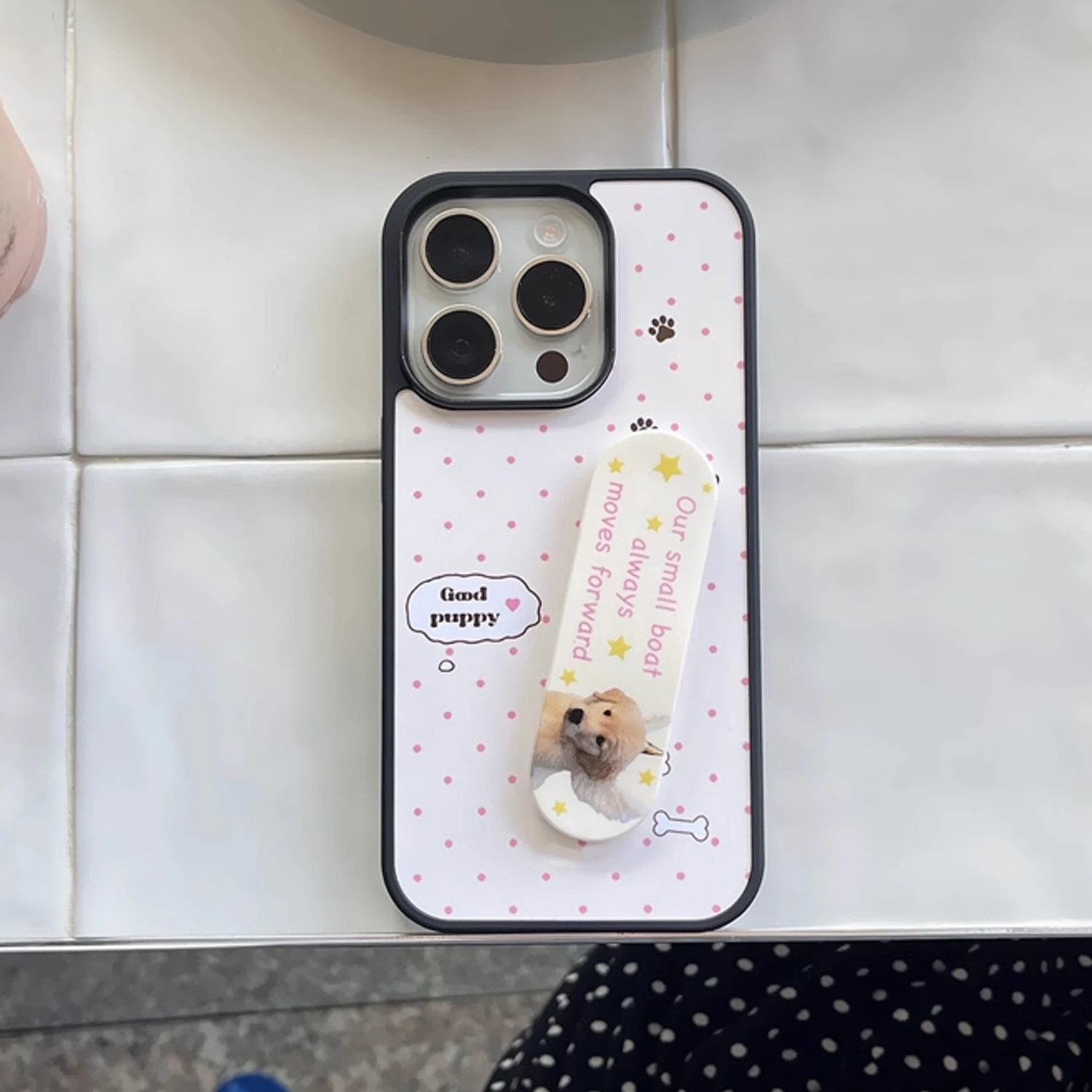 INS Pink Wave Point Good Puppy - Phone Cases With Stand 评论和价格